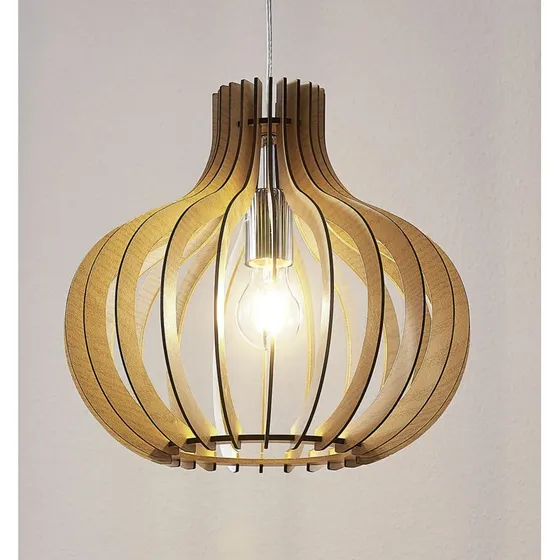 Lampa wisząca Lindby Sina - drewniana, skandynawski styl, Ø 35 cm