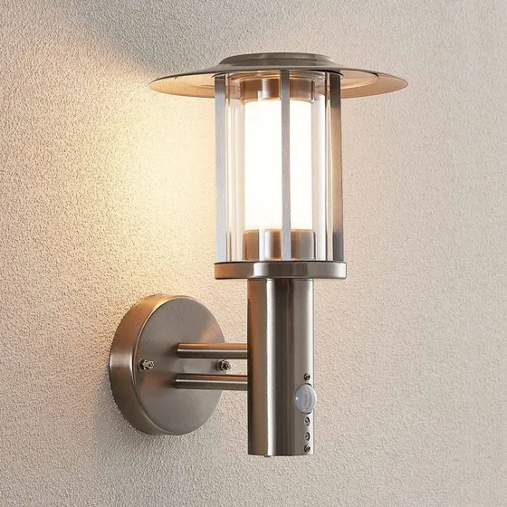 Lindby Gregory Lampa ścienna LED z czujnikiem ruchu, stal szlachetna