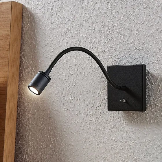 Lindby Mayar Lampa Ścienna Black – Nowoczesny Kinkiet LED do Czytania