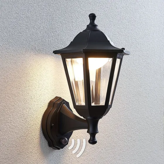 Lindby Iavo LED Kinkiet Zewnętrzny z Czujnikiem Ruchu, Czarny