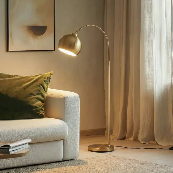 Lindby Moisia Lampa Podłogowa Łukowa, Mosiądz, 148 cm