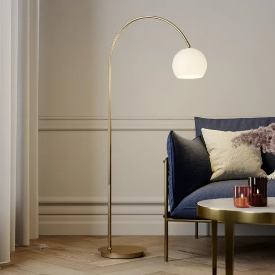 Lampa stojąca Lindby Cynthia Opal/Brass, 140 cm, szkło