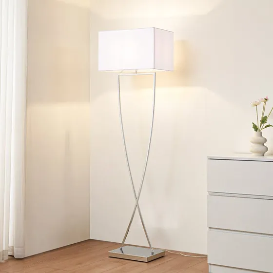 Lampa stojąca Lucande Evaine, chrom/biały, metal, 157 cm, E27