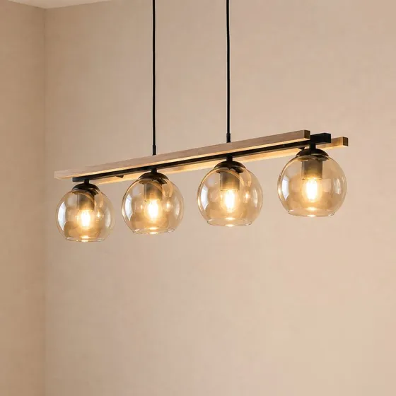 Lindby Enrique Lampa Wisząca Amber/Black/Oak - 4-punktowa