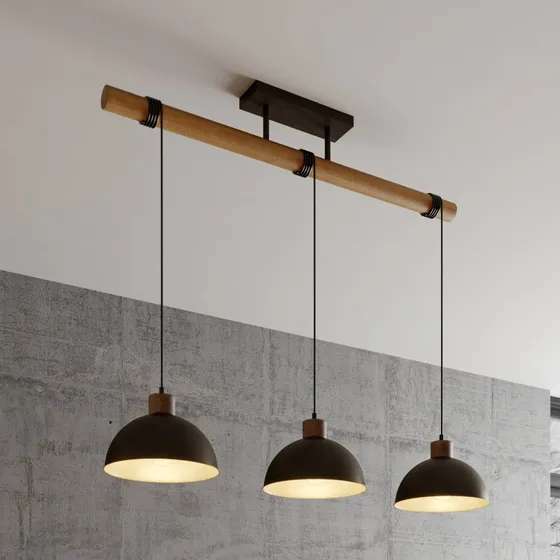 Lampa wisząca Lindby Holgar, szara, 3-punktowa, drewno, metal, E27