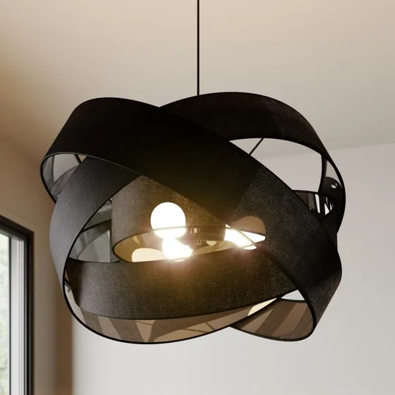 Lindby Simaria Lampa Wisząca Czarna Tekstylna Ø 60 cm
