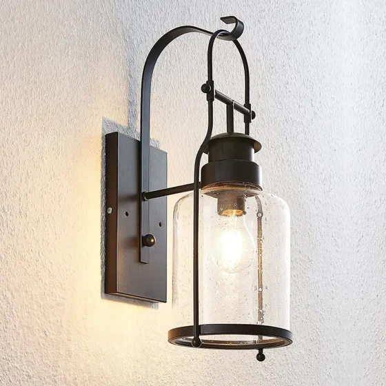 Lindby Rozalie Kinkiet Ścienny Clear/Black - Lampa Latarnia Vintage