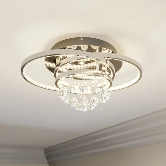 Lucande Lampa sufitowa LED Keely, chrom, kryształ, 45 cm
