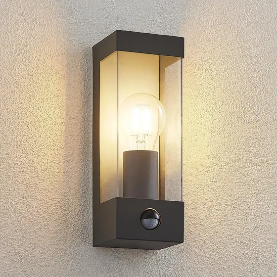 Lindby kinkiet zewnętrzny Tilian z czujnikiem ruchu, antracyt, 25 cm