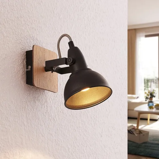Lindby Aylis Lampa Ścienna Black/Wood - Industrialny Kinkiet