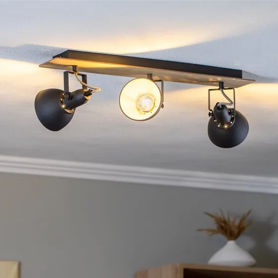 Lindby Aylis Lampa Sufitowa Black/Wood - Industrialna