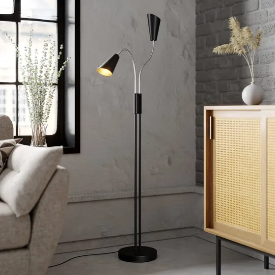 Lampa podłogowa Lucande Medira Black/Gold, 2-punktowa, GU10