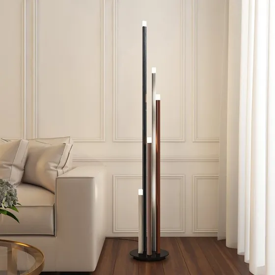 Lucande Lampa Podłogowa Stoika LED Black/Alu/Brown 150 cm