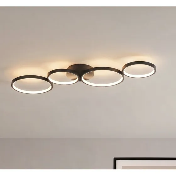 Lindby Lampa sufitowa LED Evengeline, czarna, 88 cm