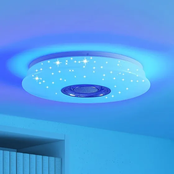 Lindby Elpida Lampa Sufitowa LED z Głośnikiem RGB, Opal, Ø 39 cm