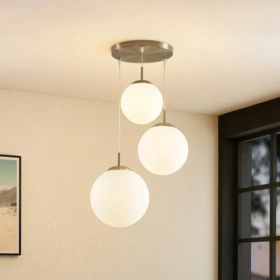 Lindby Heleska Lampa Wisząca Opal/Nickel, 3-punktowa, Ø 47 cm