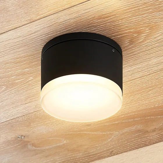 Lindby Mathea – lampa sufitowa zewnętrzna LED, ciemnoszara