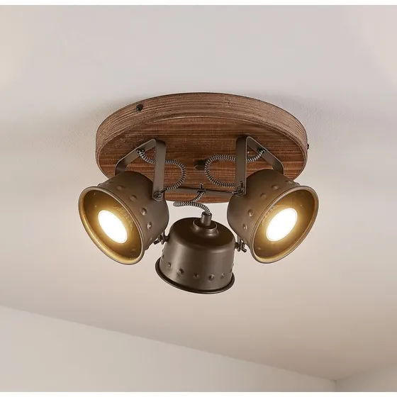 Lindby Rubinjo 3 Lampa Sufitowa Wood/Black - Drewno i Metal