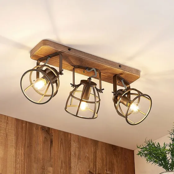 Lindby Rutger 3 Lampa Sufitowa Wood/Black, 52 cm