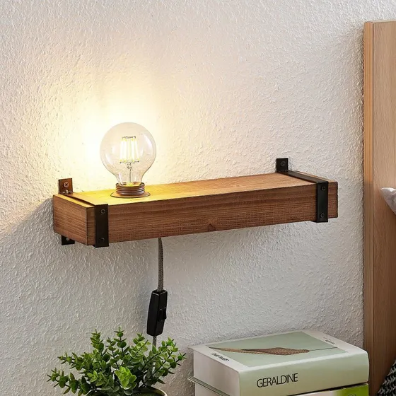Lindby Sverina Lampa Ścienna Brown/Black - Drewno, E27, USB