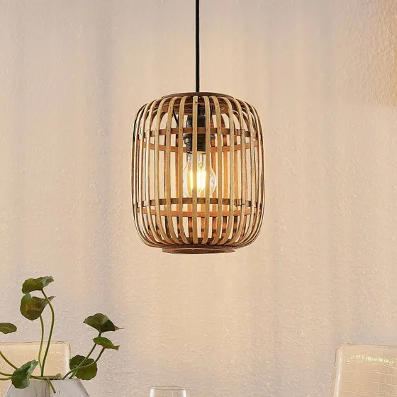 Lampa wisząca Lindby Canyana Nature - rattan, Ø 22 cm