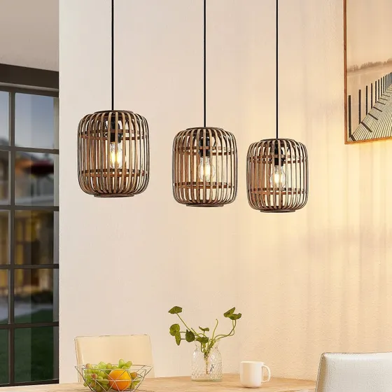Lampa wisząca Lindby Canyana, rattan, 3-punktowa, 105 cm
