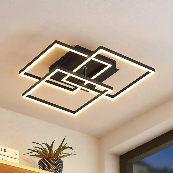 Lindby Qiana Square LED Lampa Sufitowa Czarna 42cm