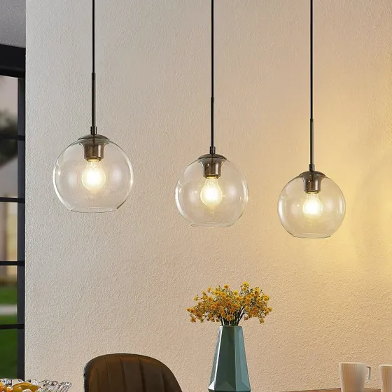 Lindby Firano Lampa wisząca 3-punktowa Clear/Metal 110 cm