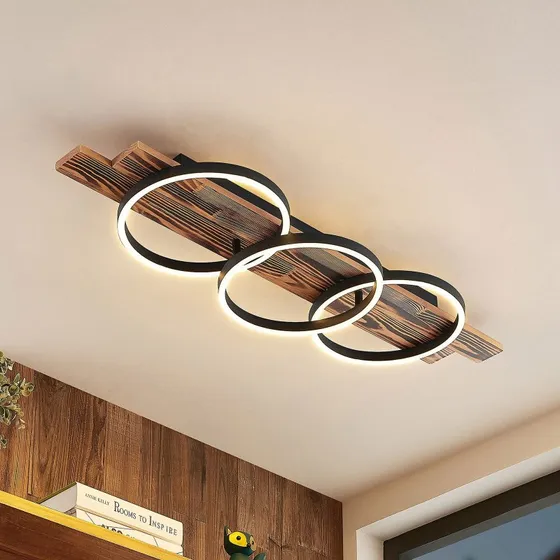 Lindby Sentoa L100 LED Lampa Sufitowa – Drewno/Czarny, 100 cm