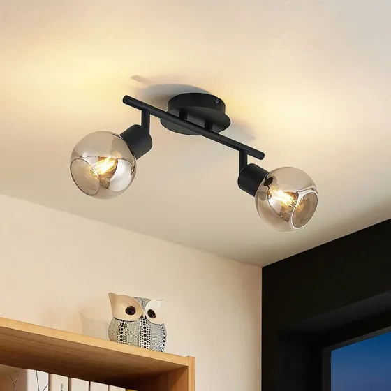 Lampa sufitowa Lindby Eridia 2 Black – czarna, 2-punktowa