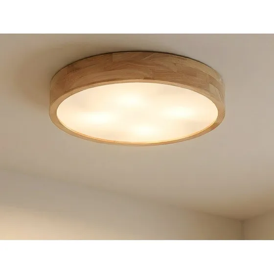 Lampa sufitowa Lindby Tanju, 60 cm, drewno kauczukowe, biała