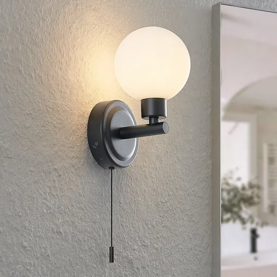 Lindby Zaniba Lampa Ścienna Black - Kinkiet ze szklanym kloszem