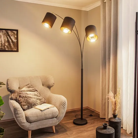 Lampa podłogowa Lindby Nanika Black/Gold, 202 cm, 3-punktowa