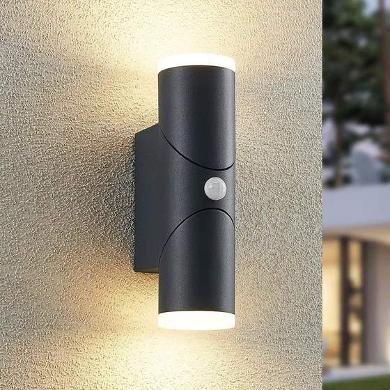 Lindby Aspyn 2 Lampa Ogrodowa LED z Czujnikiem Ruchu, Dark Grey