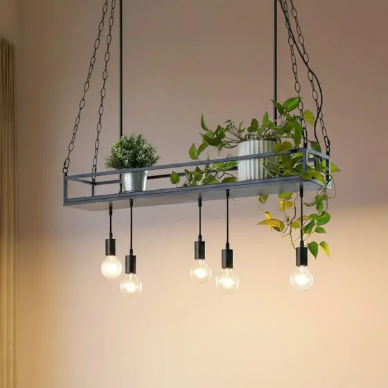 Żyrandol Lindby Kirista 5-punktowy, czarny, 100 cm, E27