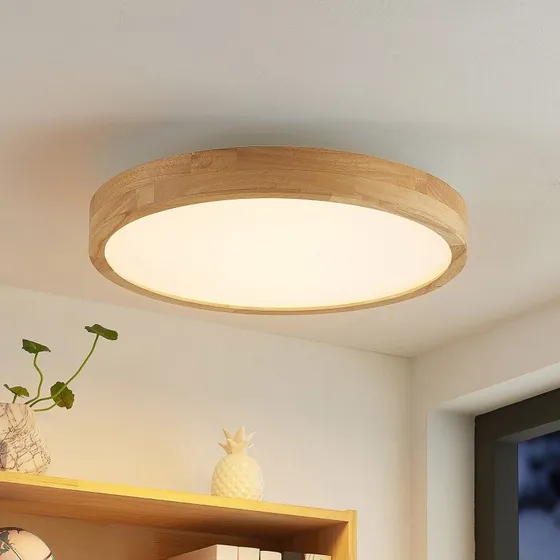 Lindby Lanira Lampa Sufitowa LED, Ø 50 cm, Drewno, CCT, Pilot