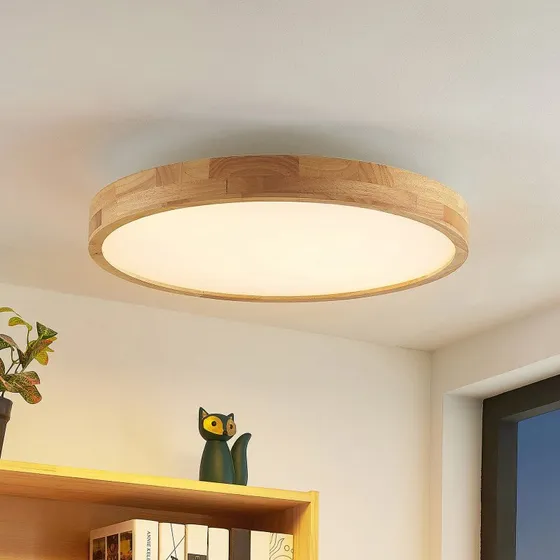 Lindby Lanira Lampa sufitowa LED, Ø 60 cm, drewno, CCT, pilot