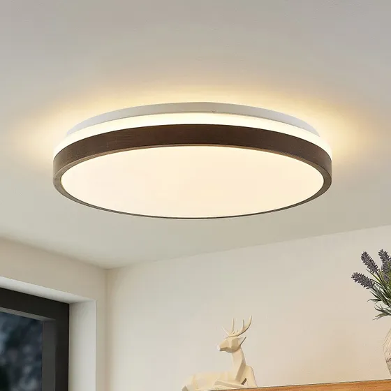 Lindby Hudsona Lampa Sufitowa LED Brown - Drewno, Ø 49 cm