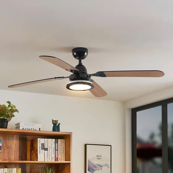 Lucande Tedric Wentylator Sufitowy LED, Czarny, 133 cm