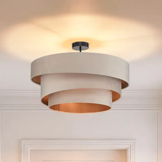 Lampa sufitowa Lindby Jusari, kremowa, tkanina, Ø 56 cm, E27