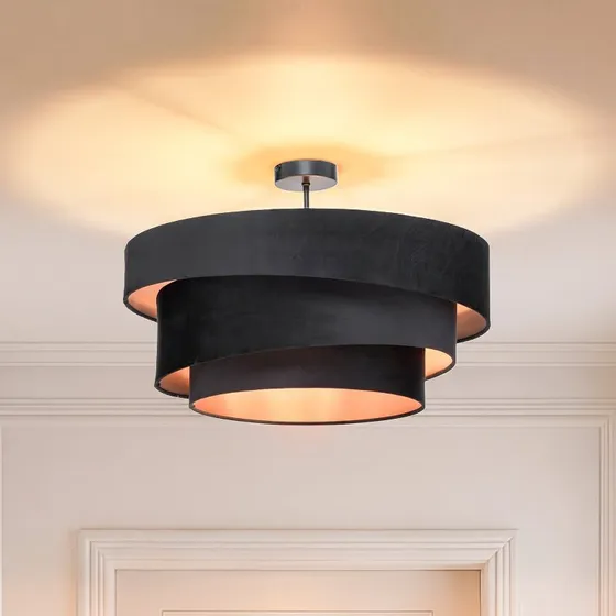 Lampa sufitowa Lindby Jusari, czarna, materiałowa, Ø 56 cm, E27
