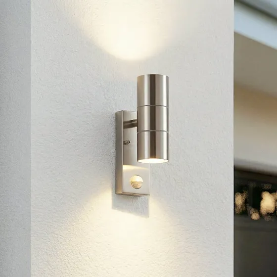 Lindby Eyrin Zewnętrzna Lampa Ścienna ze Sensorem, Stal Nierdzewna