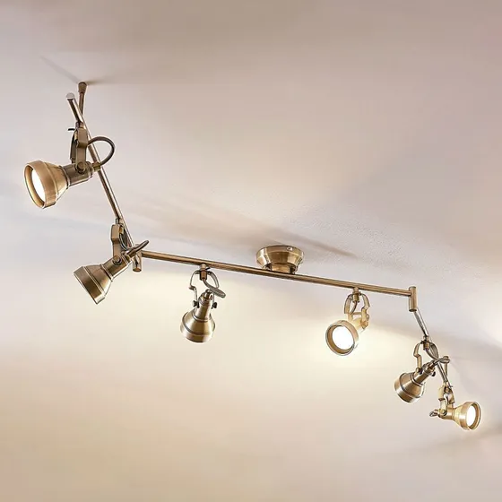 Lindby Perseas Lampa Sufitowa 6xGU10 Antyczny Mosiądz 180 cm