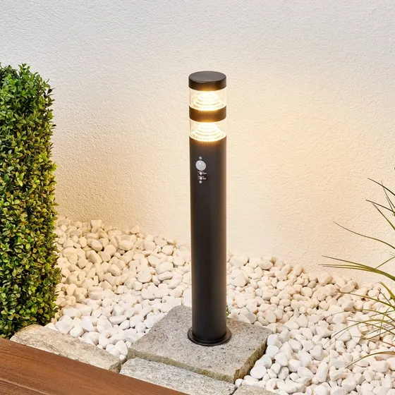 Słupek ogrodowy LED Lindby Lanea, 60 cm, czarny, czujnik ruchu, IP44
