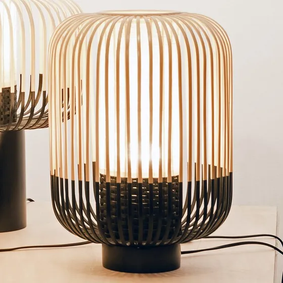 Forestier Bamboo Light M Black - Lampa stołowa bambusowa