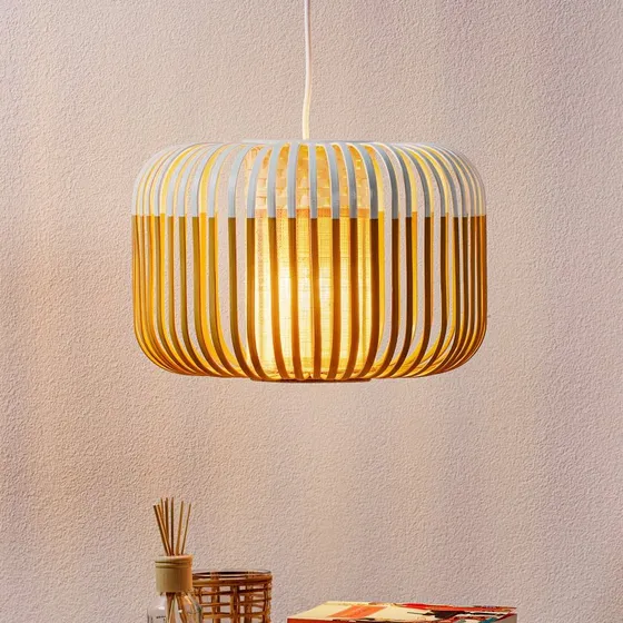Lampa wisząca Forestier Bamboo S - biała, bambusowa