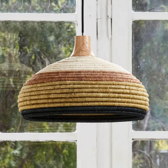Forestier Grass S żyrandol zielony, rattan i abacá