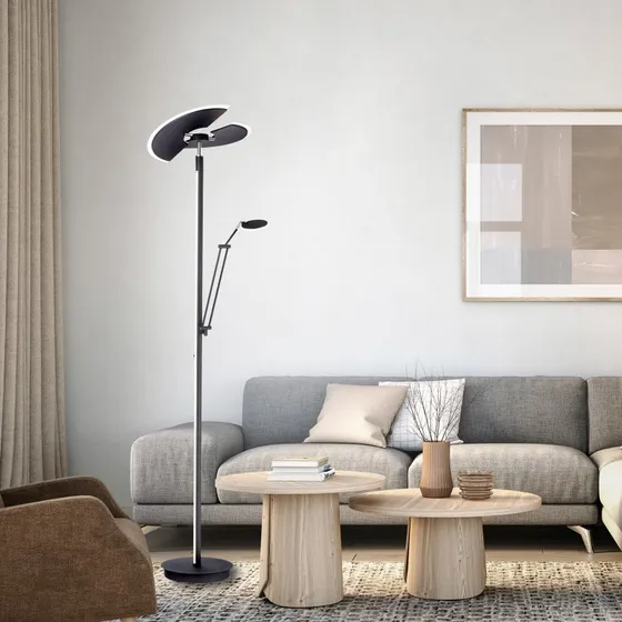 Lampa stojąca LED PURE Mutil, grafitowa, CCT z ramieniem do czytania