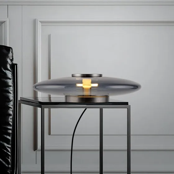 Lampa stołowa Vitrum LED PURE – szara, szkło i aluminium