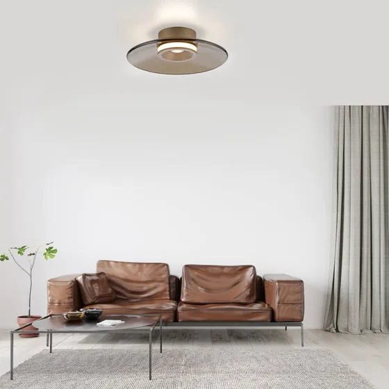 Lampa sufitowa LED PURE Moon, brązowa, Ø 32 cm, szkło bursztynowe